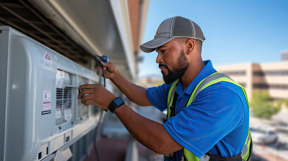 image of an expert repairing the AC
